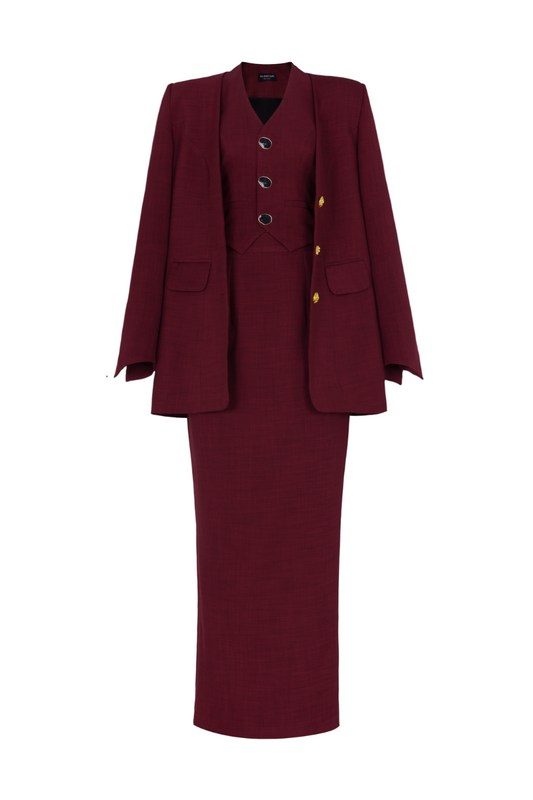 NORA STRAIGHT LAPELLESS COTTON BLEND VEST AND SKIRT SET