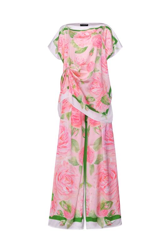 LILIANE SHORT SLEEVED SILK TOP AND WIDE-LEG PANTS SET
