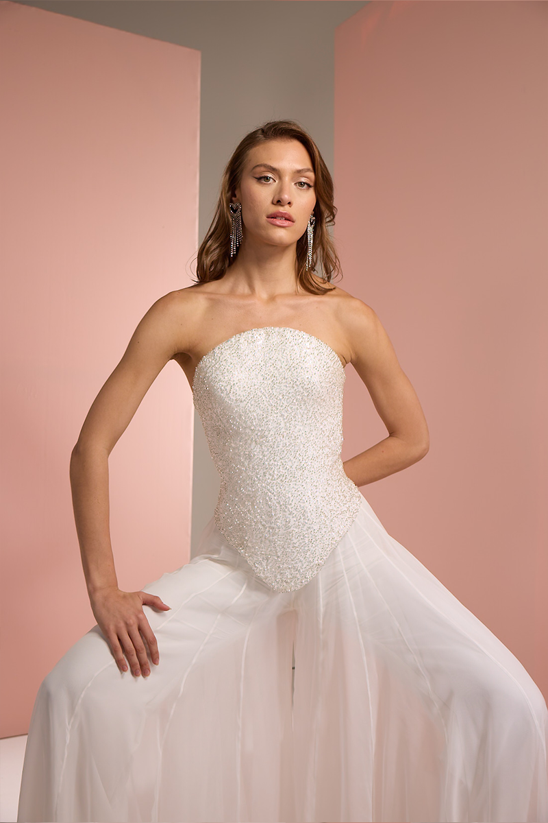 CORSET TOP WITH PALAZZO TROUSER SET IN WHITE