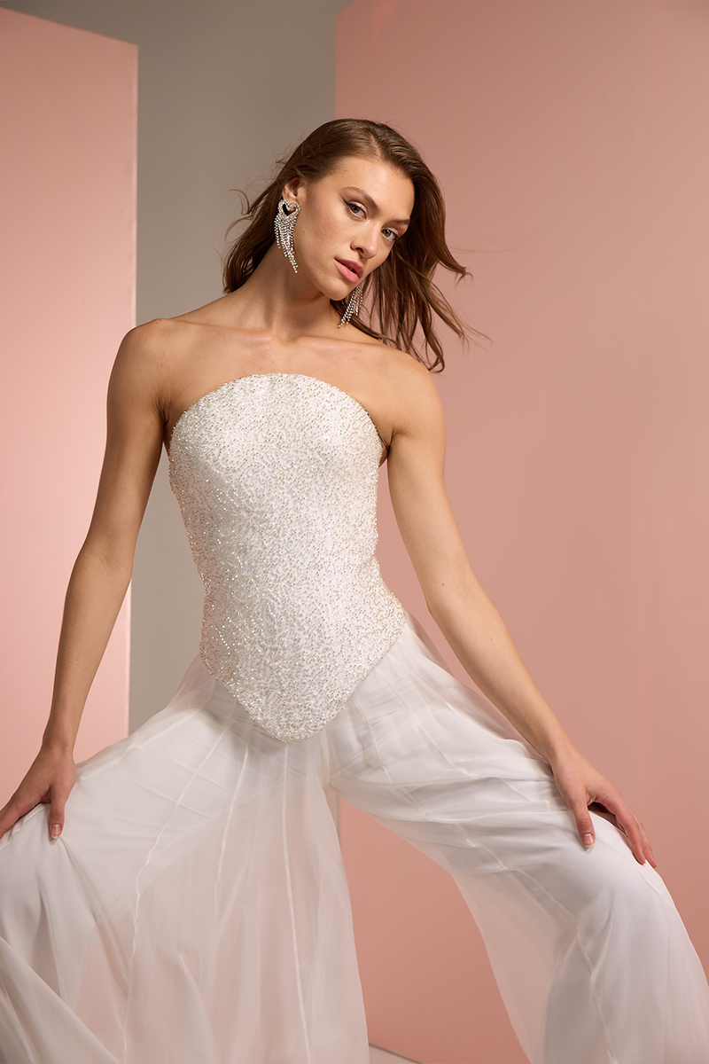 CORSET TOP WITH PALAZZO TROUSER SET IN WHITE