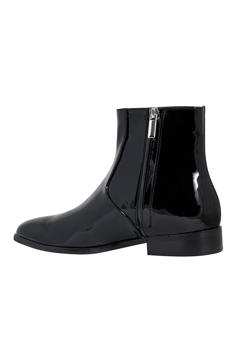 CHARLI BLACK PATENT-EFFECT ANKLE BOOTS