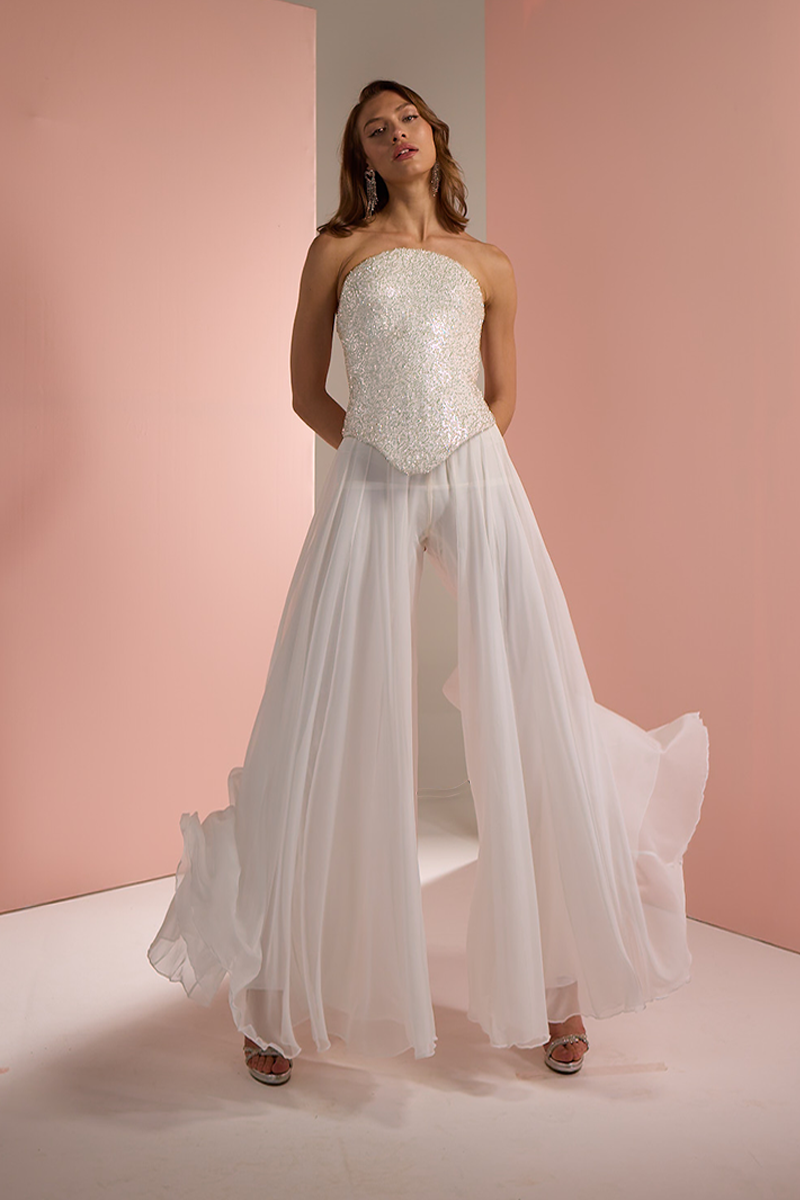 CORSET TOP WITH PALAZZO TROUSER SET IN WHITE