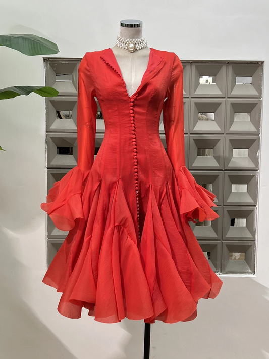 Elegant Ruffle Flare Sleeve Dress