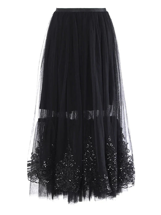 Luxury Lace Embroidered Tulle Skirt