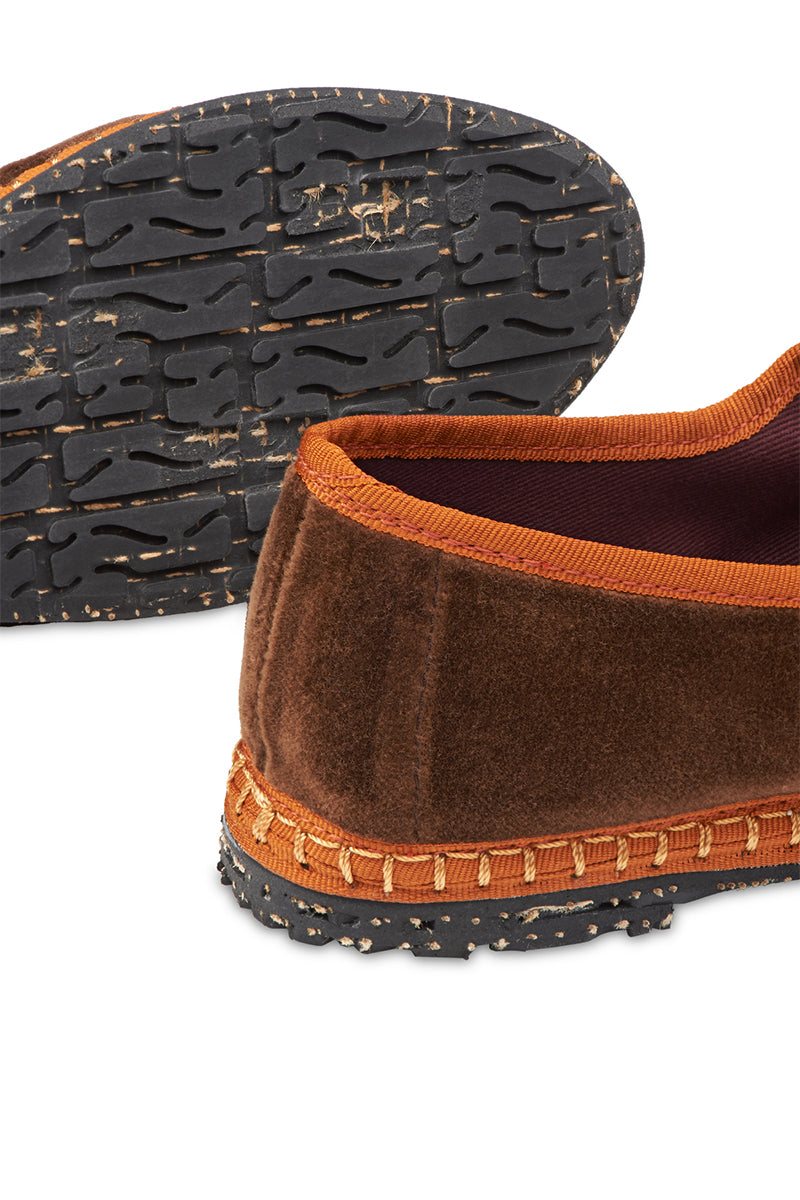 FRIDA MARY JANE VELVET IN BROWN WITH LIGHT BROWN PIPING