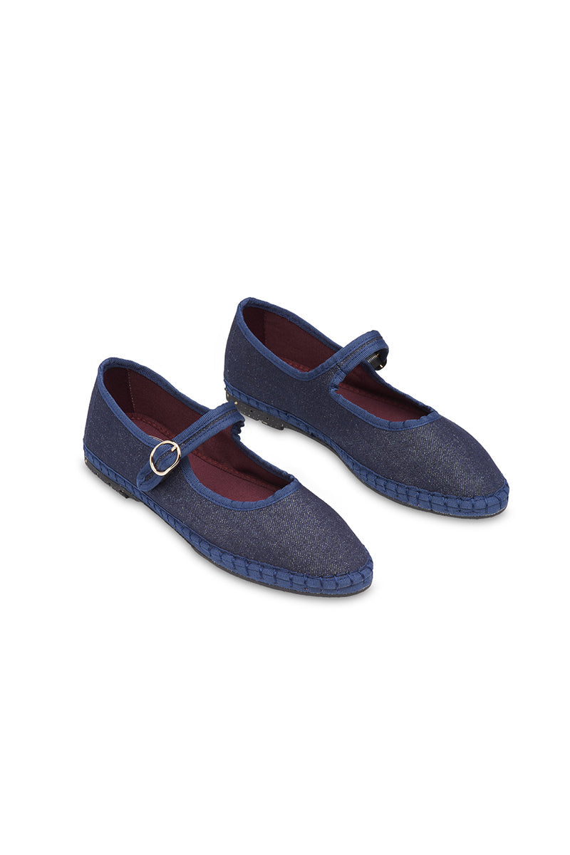 ROSTOVA MARY JANE DENIM IN DARK BLUE WITH DARK BLUE PIPING