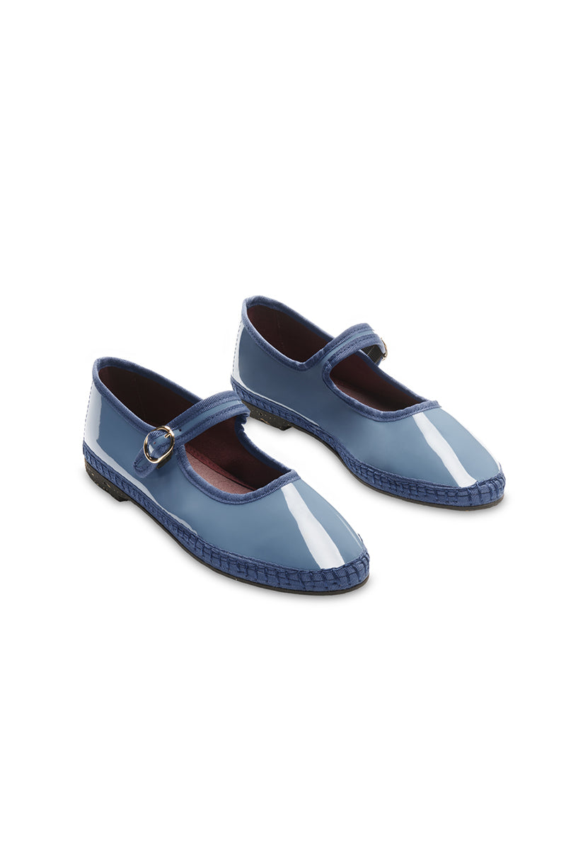 DEAN MARY JANE PATENT LEATHER IN BLUE WITH DARK BLUE PIPING