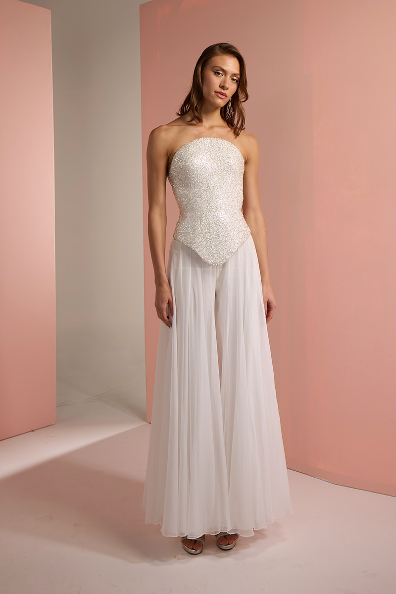 CORSET TOP WITH PALAZZO TROUSER SET IN WHITE