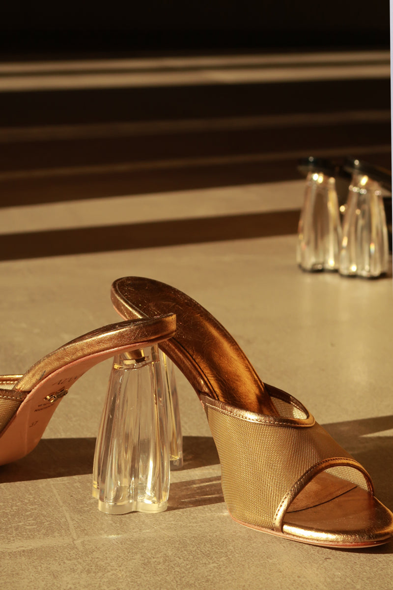 FIORELLINI GLASS MESH MULE 95 IN ANTIQUE GOLD
