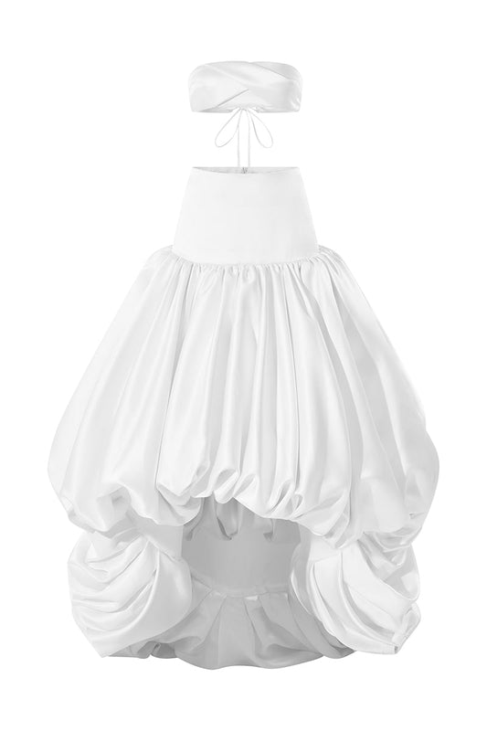 DRAPED BANDEAU TOP AND BALLOON SKIRT IN WHITE