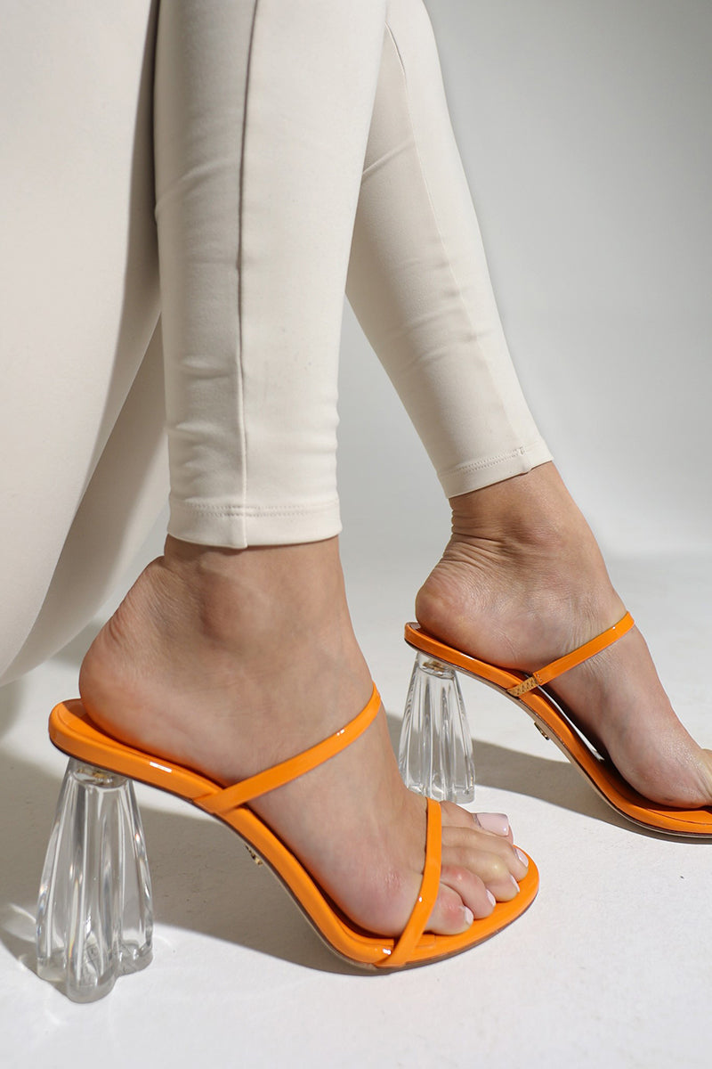 FIORELLINI ORANGE PATENT GLASS MULES