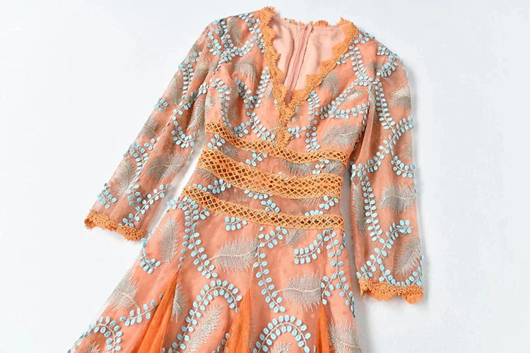 Couture Mesh Embroidery Midi Dress
