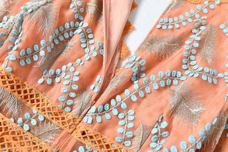 Couture Mesh Embroidery Midi Dress