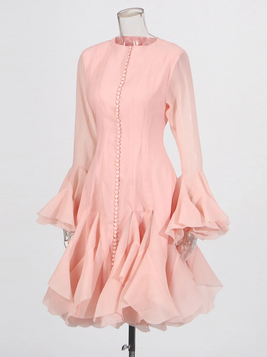 Elegant Ruffle Flare Sleeve Dress