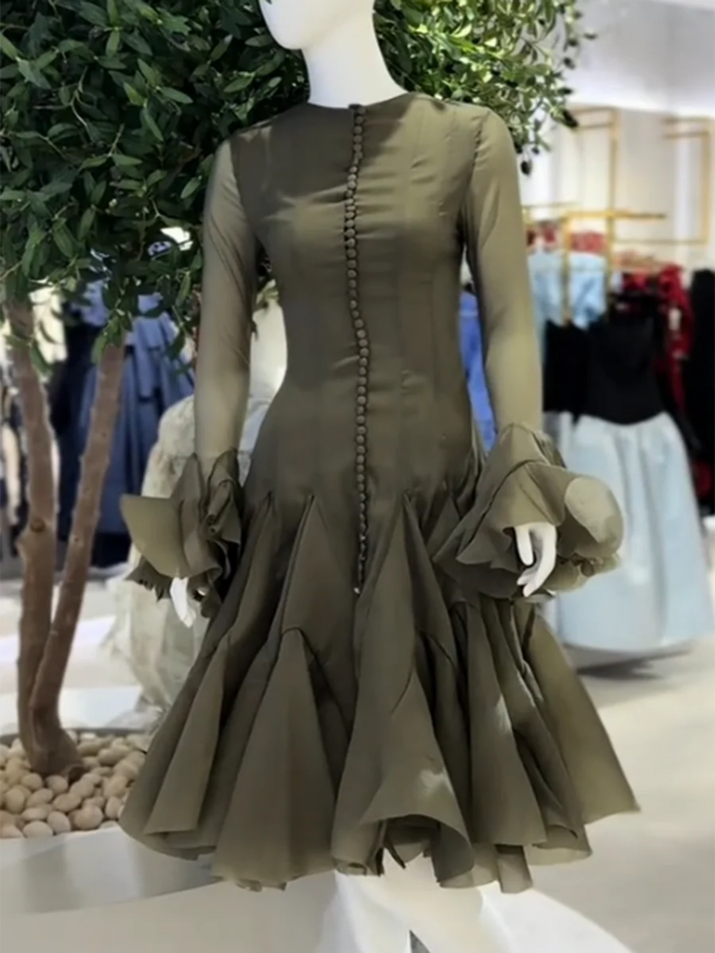 Elegant Ruffle Flare Sleeve Dress
