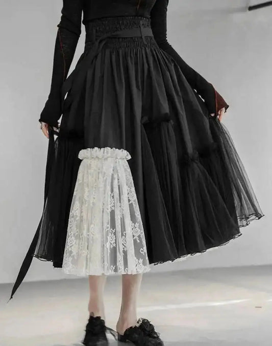 Elegant Lace Pull-On Tulle Skirt