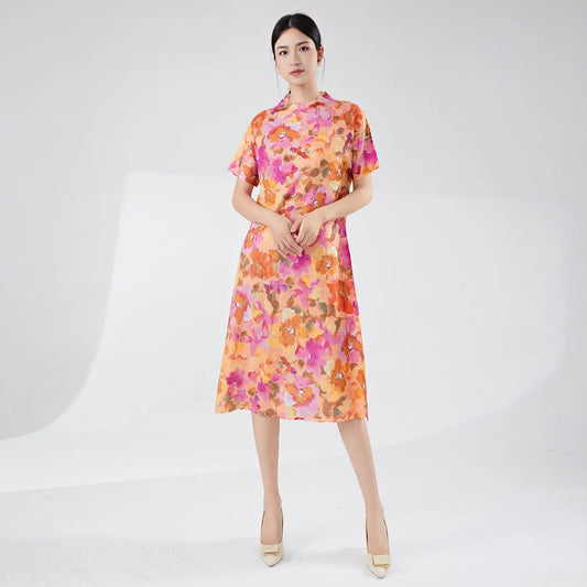 Floral Plisse Short Sleeve Dress