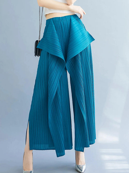 Wide Leg Plissé Pull On Trouser