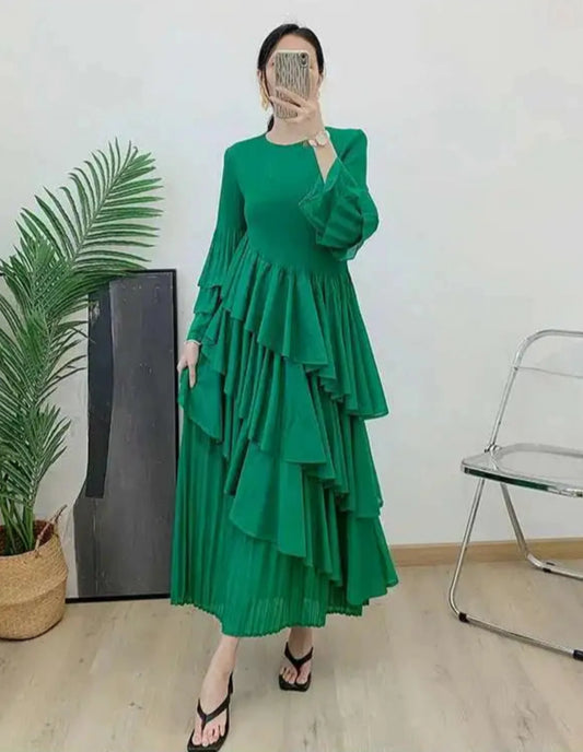 Elegant Ruffled Pleated Dress