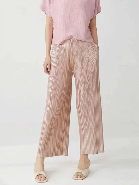 High-Waisted Plissé Trousers