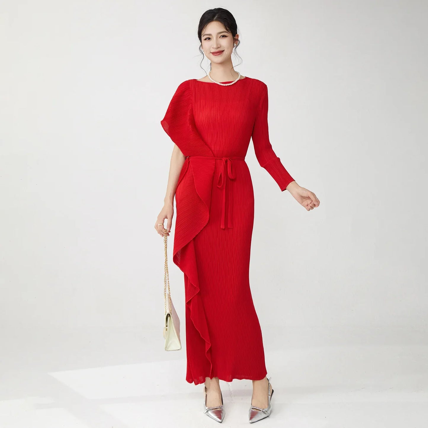 Luxury Plissé Asymmetric Dress
