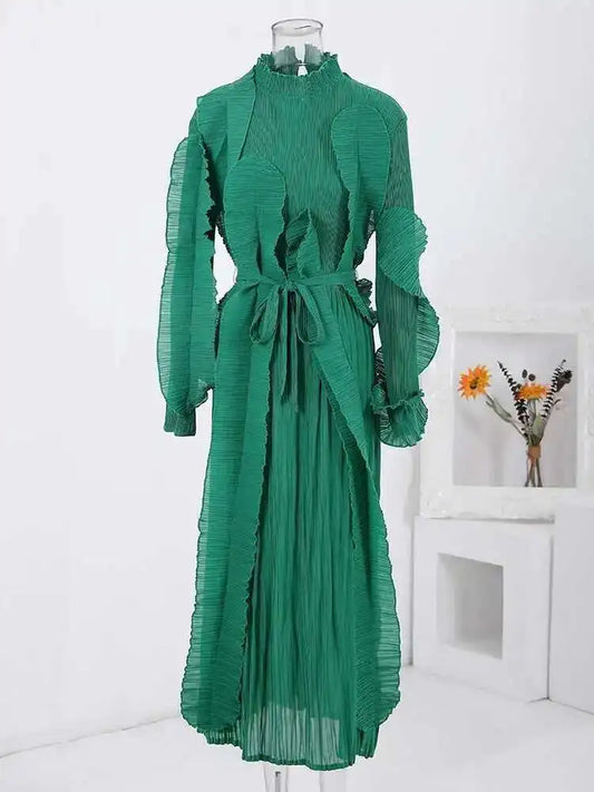 Unique Pleated Ruffle Dress