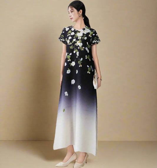 Luxury Floral Ombre Plisse Dress