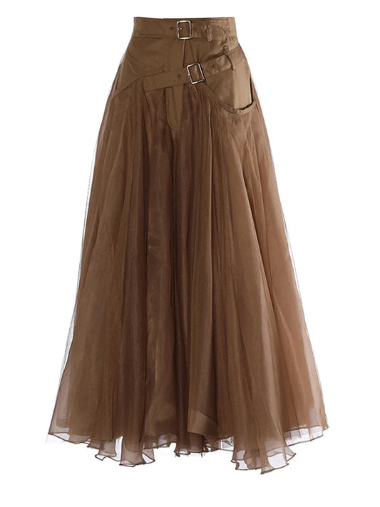 Luxury Tulle Mesh Buckle Skirt