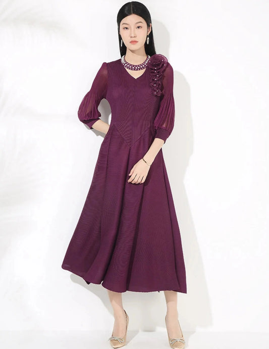 Luxury Pleat Floral Formal Dress