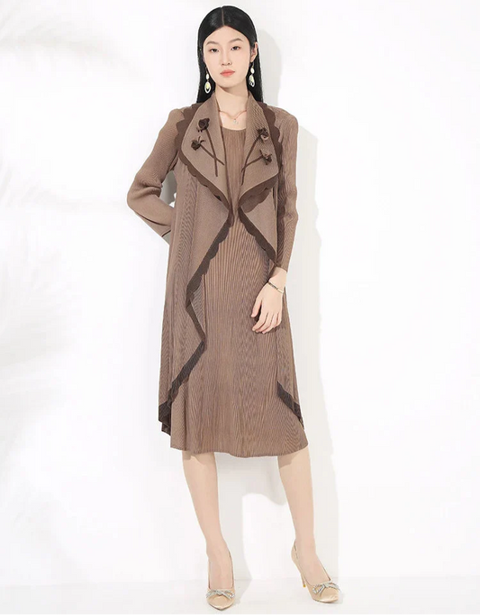 Luxury Pleated Floral Collar Dress
