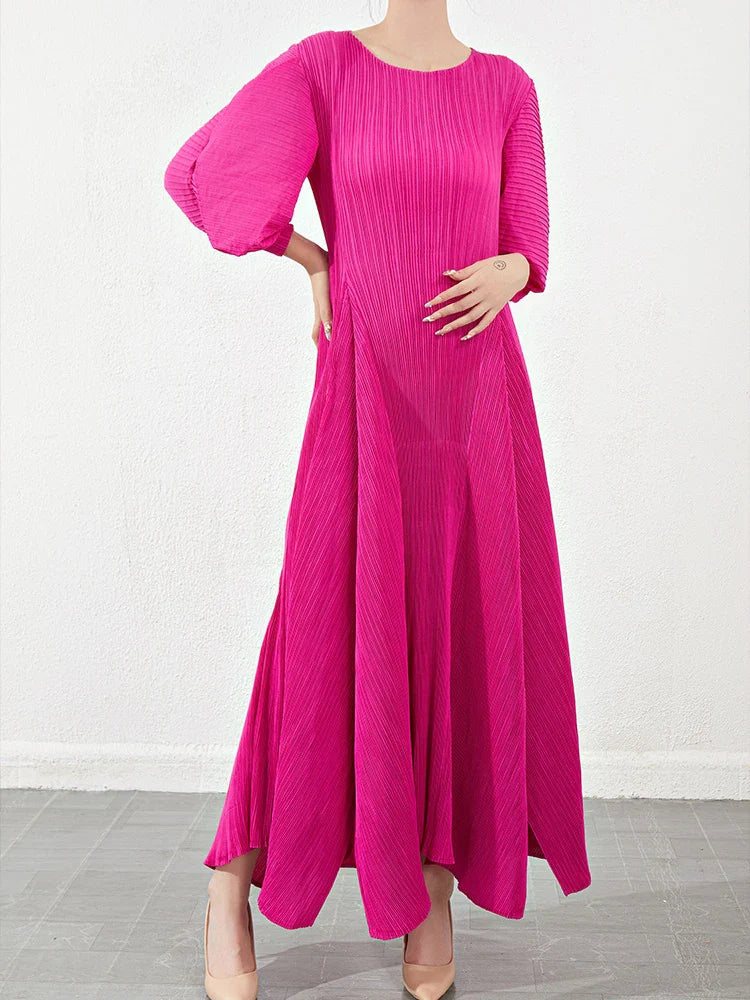 Plissé Pleated Puff Sleeve Dress
