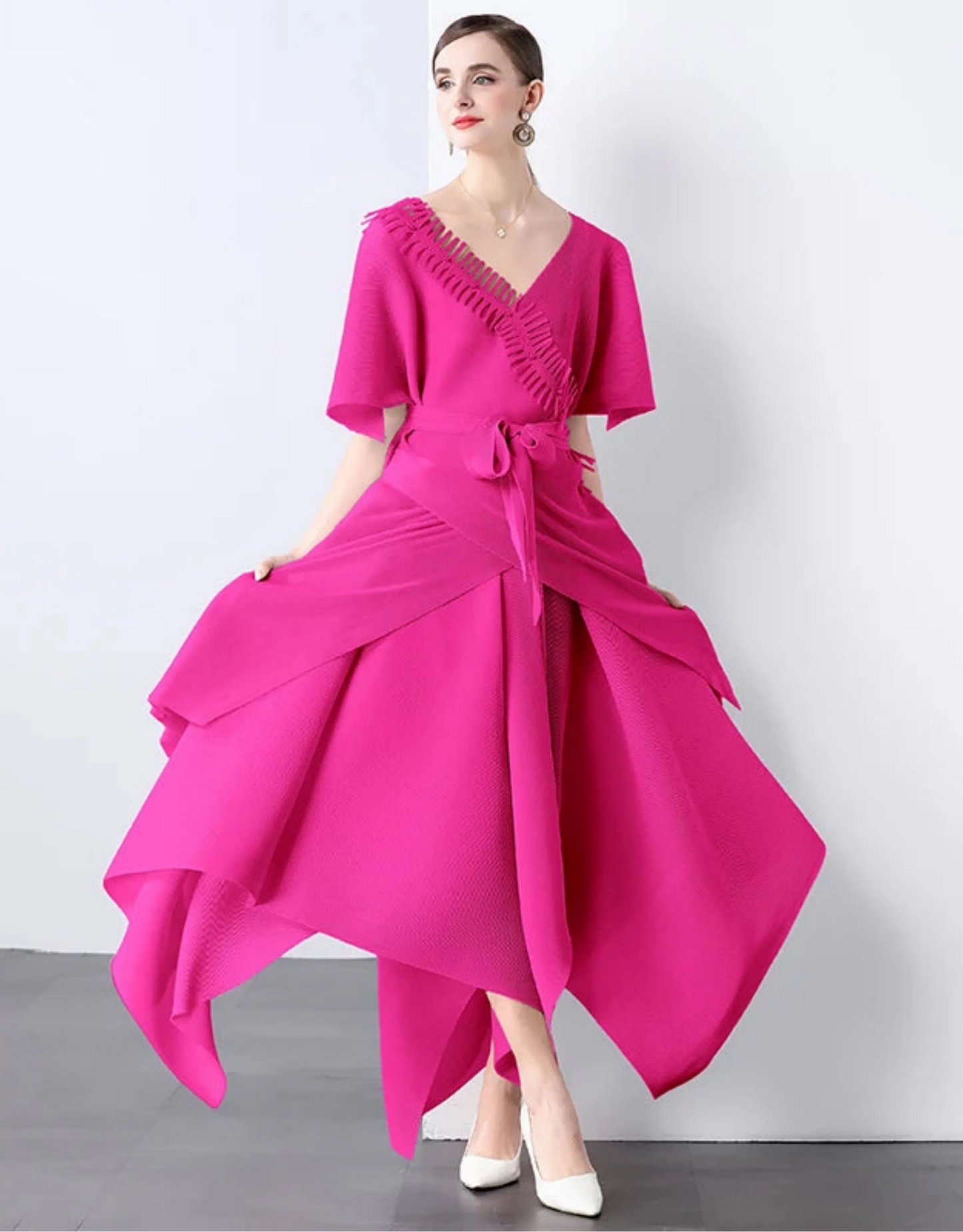 Asymmetrical Plissé Pleated Dress