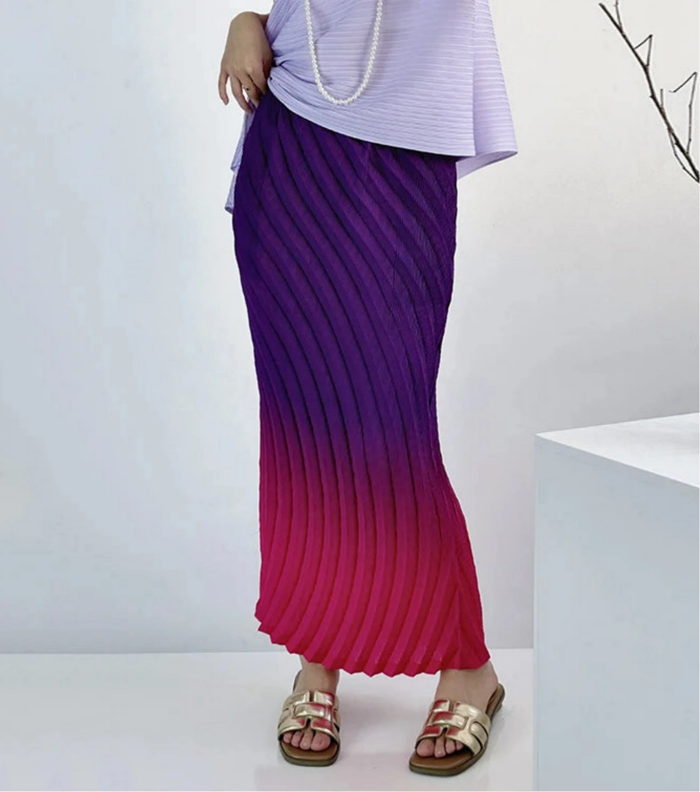 Luxe Long Pleated Ombre Skirt