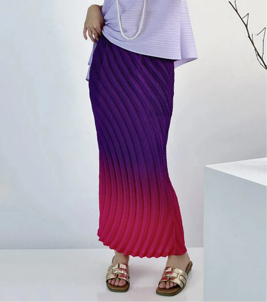 Luxe Long Pleated Ombre Skirt