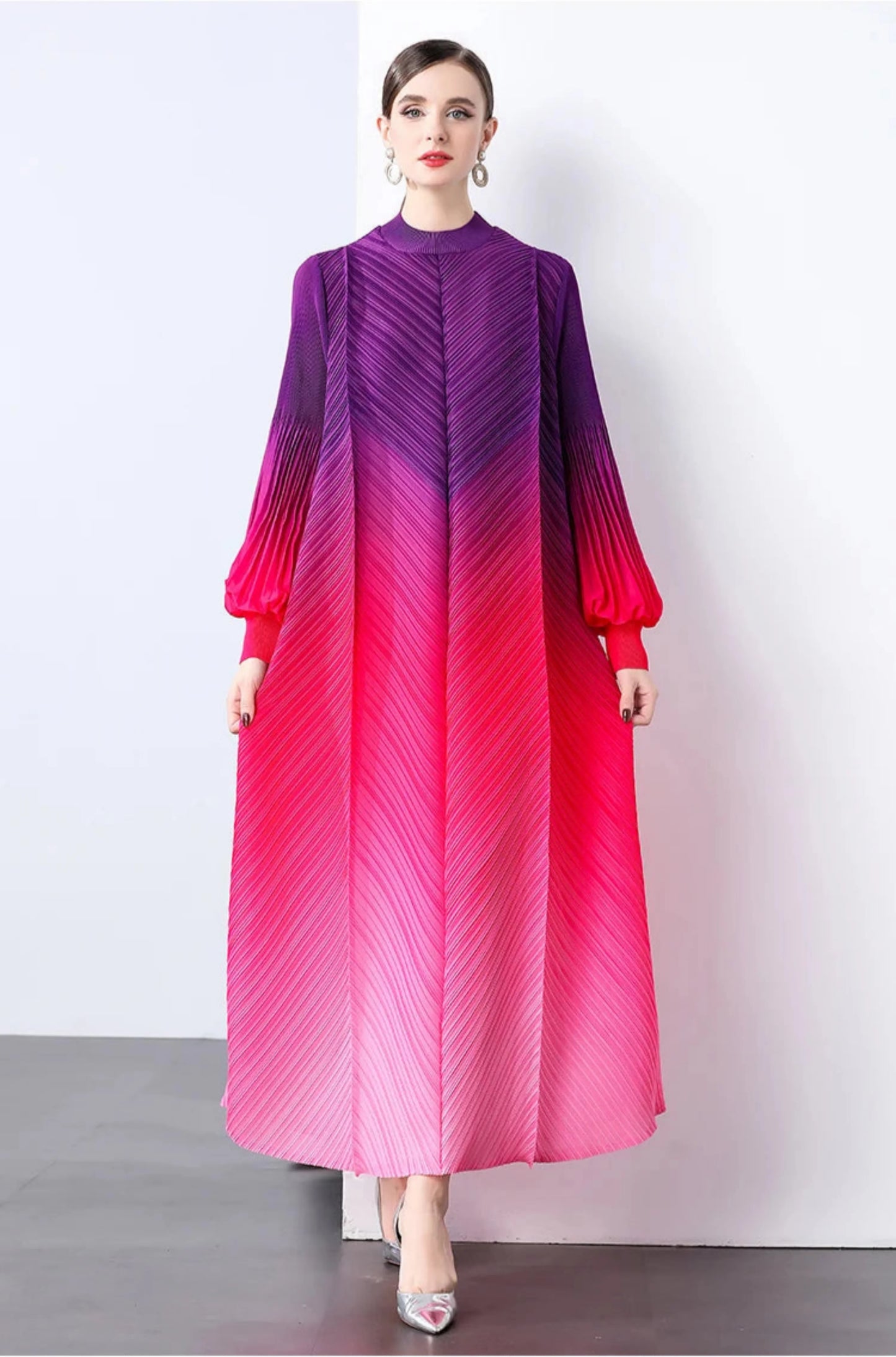 Oversized Plissé Pleated Dress
