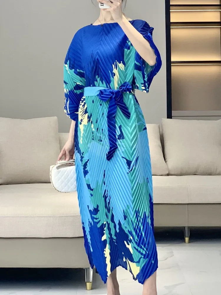 Luxe Geometric Pleated Midi Dress