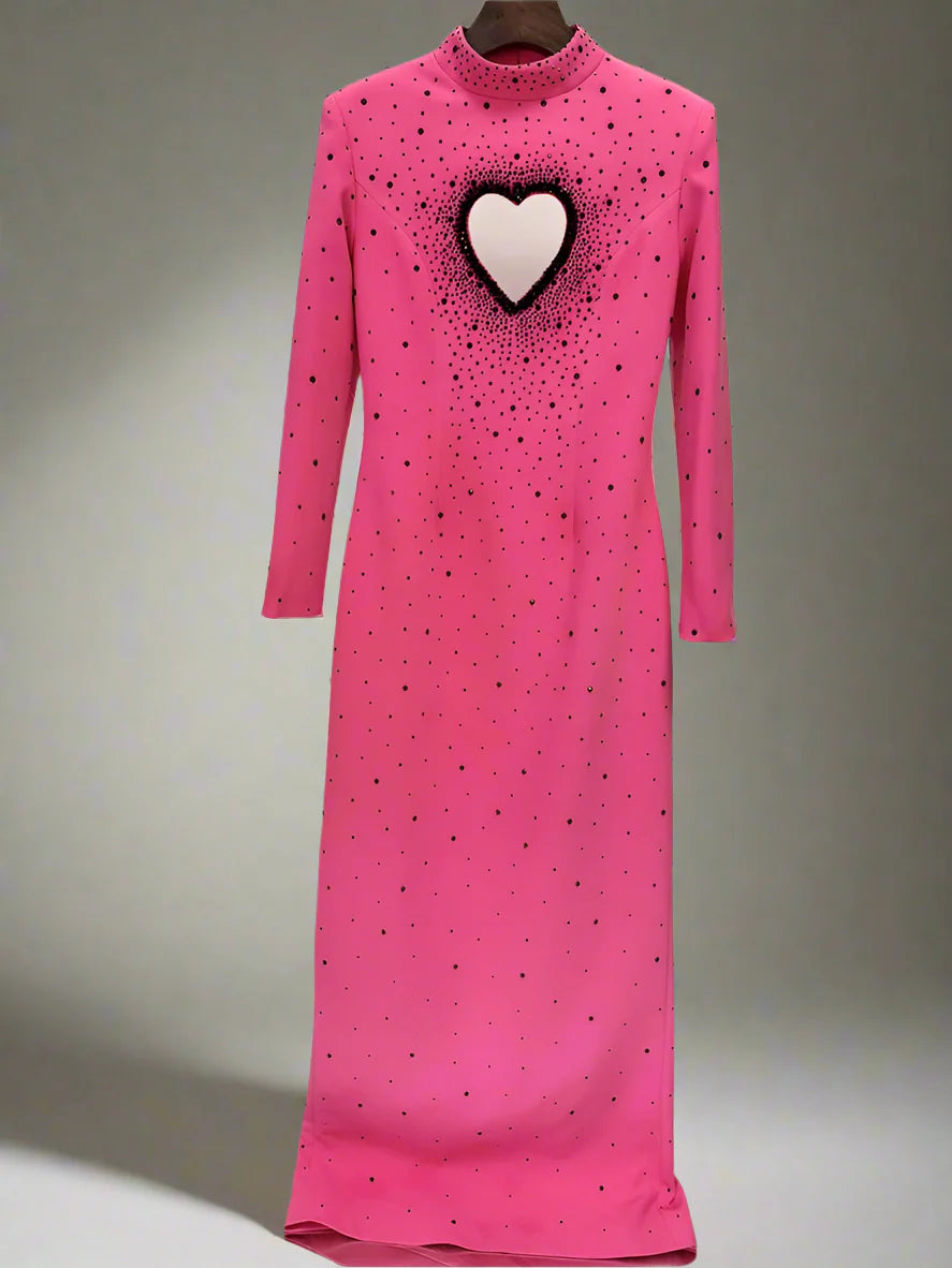 Luxury Crystal Heart Maxi Dress