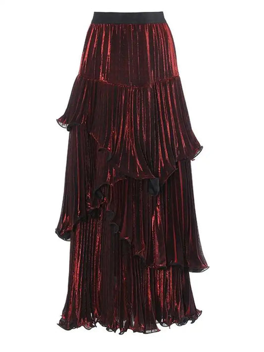Metallic Tiered Midi Skirt