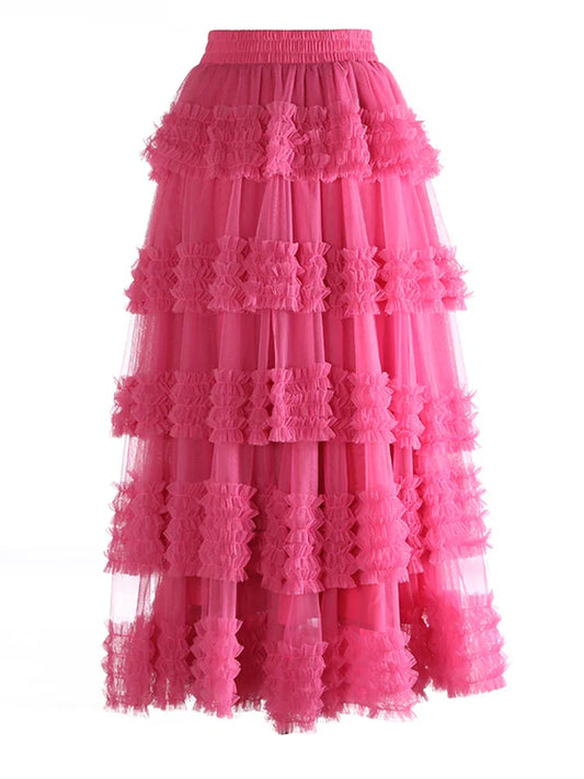 Romantic Ruffles Pull-on Midi Skirt