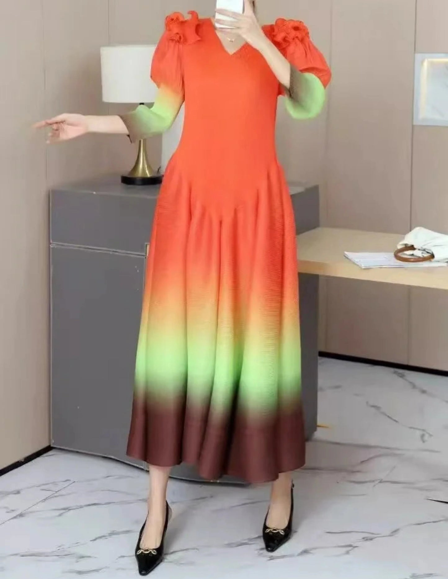 Luxury Ombre Pleated Dress