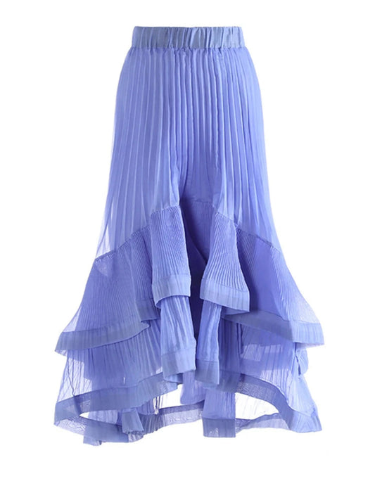 Pleated Asymmetric Ruffle Skirt