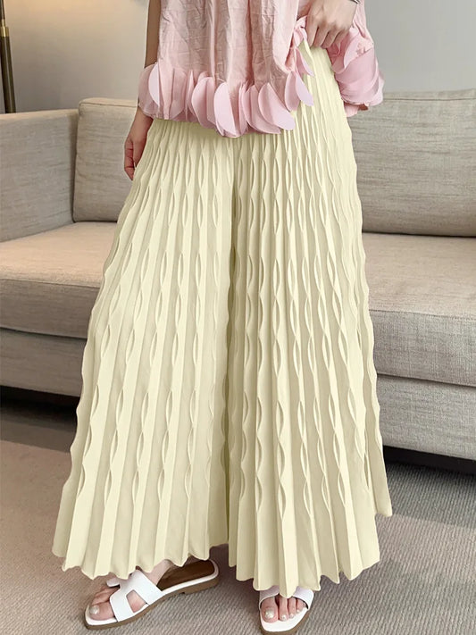 Pleated Chiffon Wide-Leg Trousers