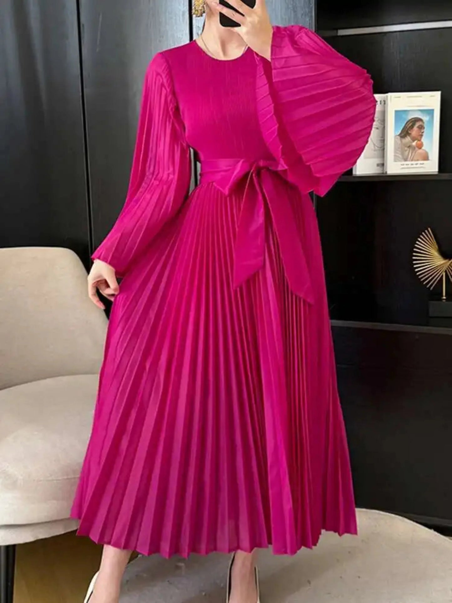 Luxe Plissé Pleated Midi Dress