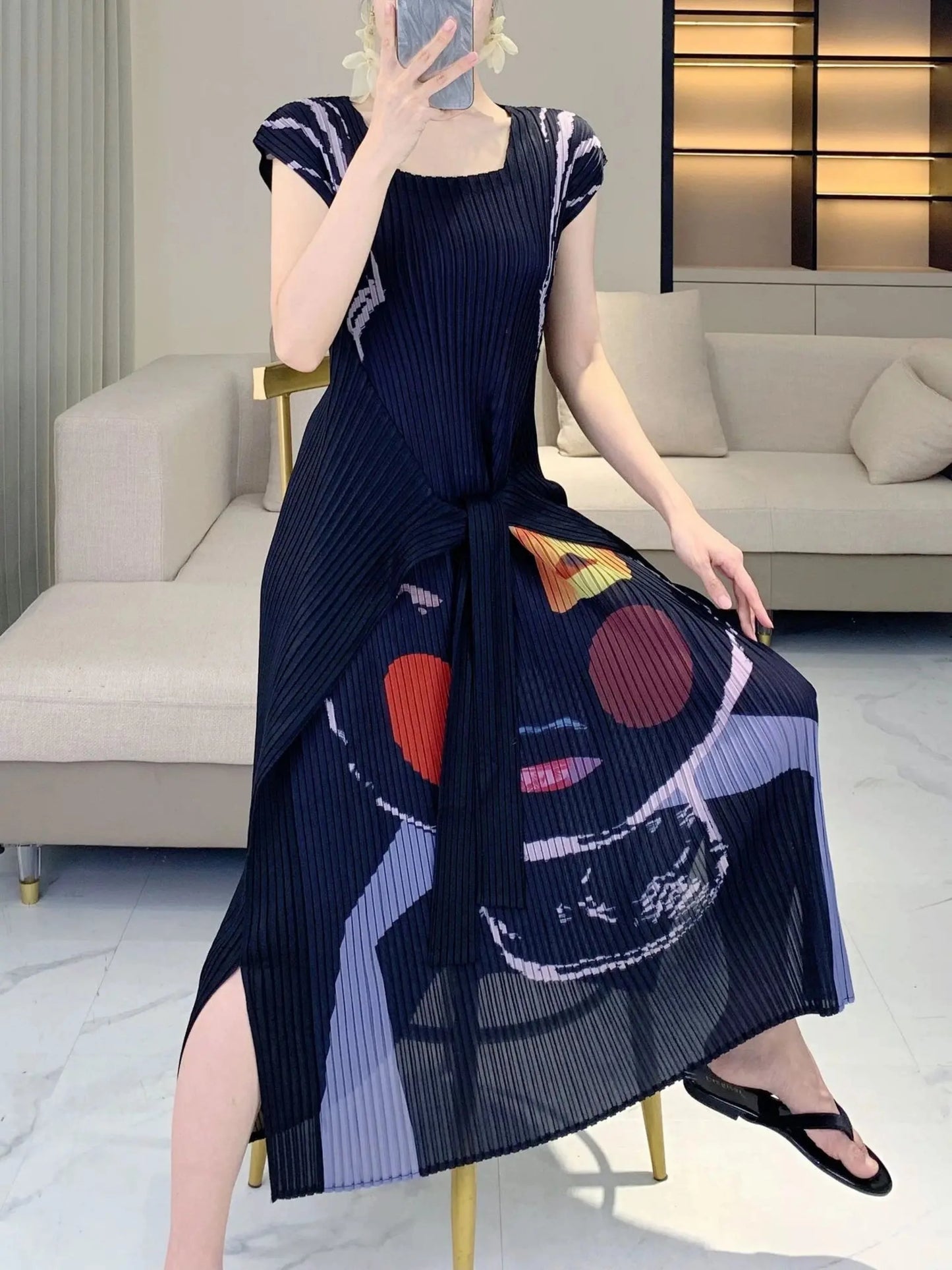 Signature Pleated Plissé Midi Dress
