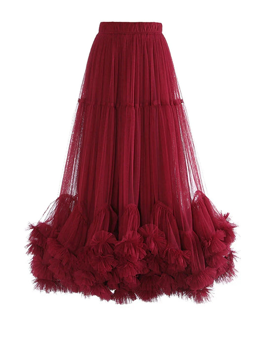 Luxury Tulle Ruffle Midi Skirt