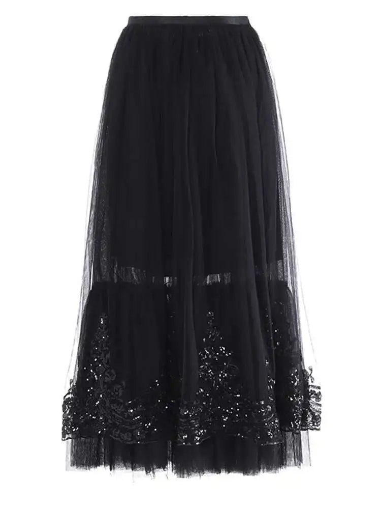 Tulle Sequin Midi Pull-On Skirt