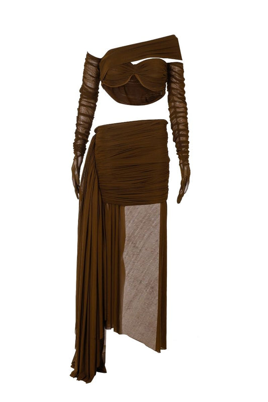 HARRIET BROWN CROP TOP AND SKIRT SET