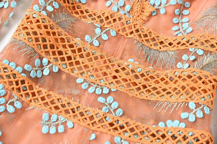 Couture Mesh Embroidery Midi Dress