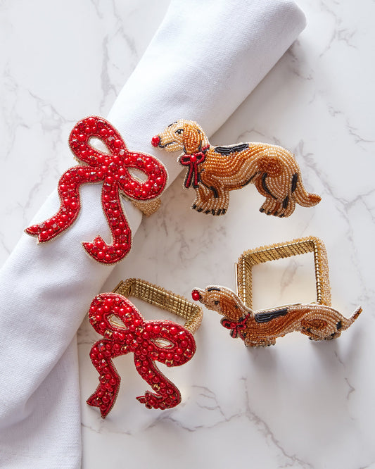 Dapper Dachshunds - Napkin Ring Set Of 4 - Red Multi