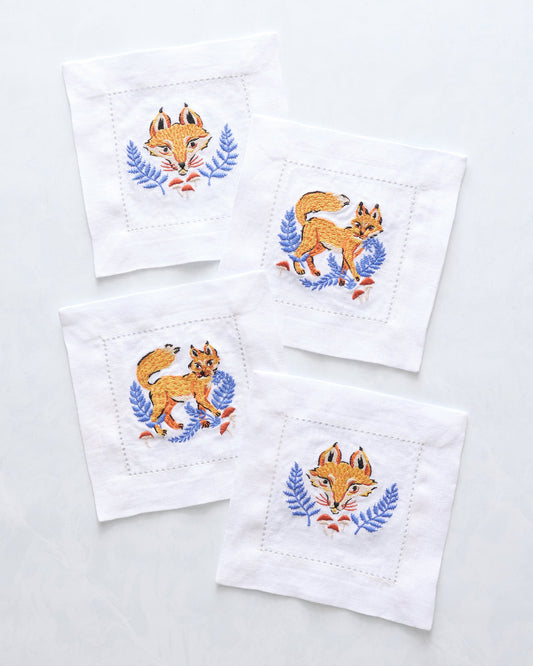Fancy Fox - Cocktail Napkins Set of 4 - French Blue